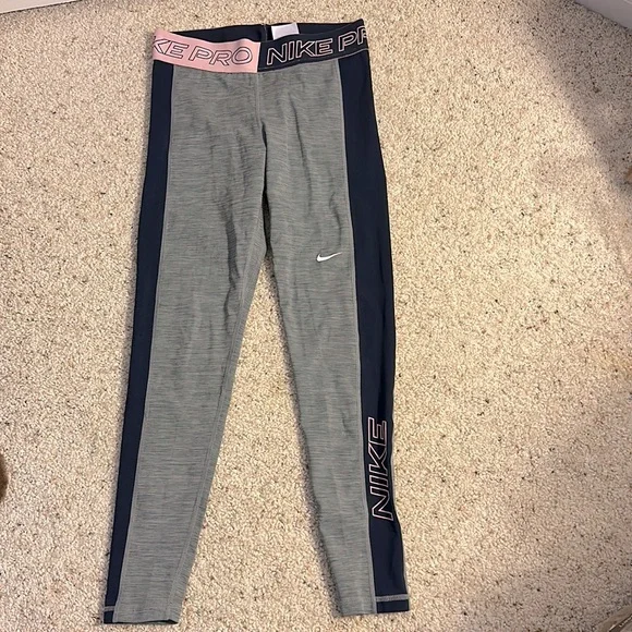 Nike Dri-Fit Pro Full Length Grey and Navy Leggings - Picture 7 of 8